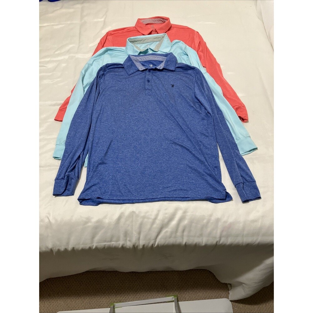 TRR Polo Golf Shirt Mens Large Lot Of 3 Long Sleeve Performance EUC Blue Salmon
